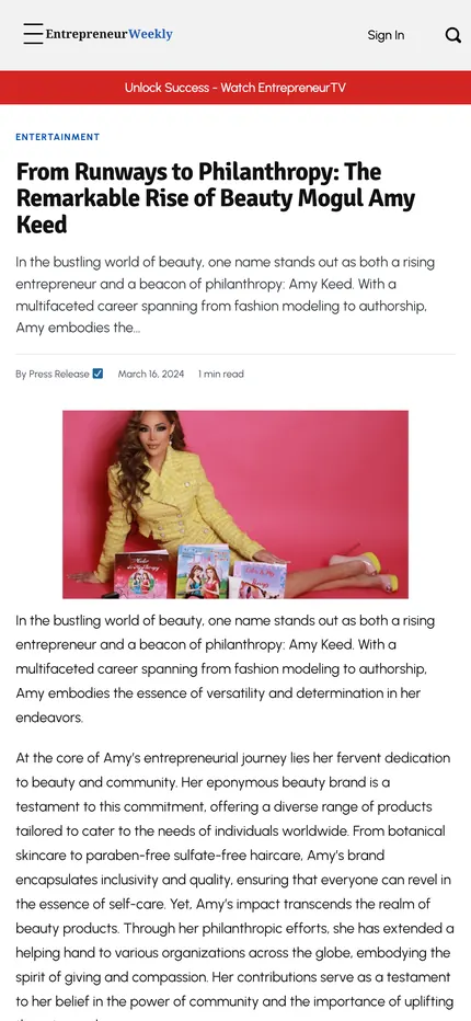 Feature page on The Entrepreneurs Weekly