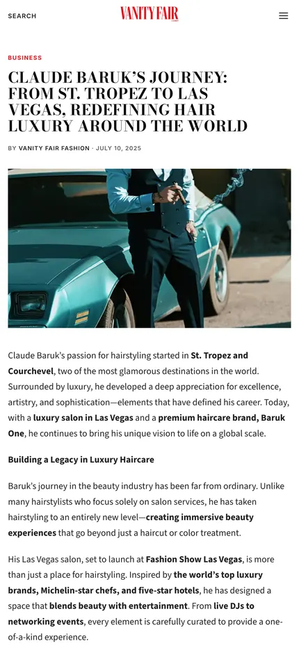 Feature page on Vanity Fair Fashion