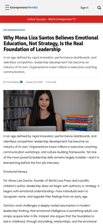 Feature page on The Entrepreneurs Weekly