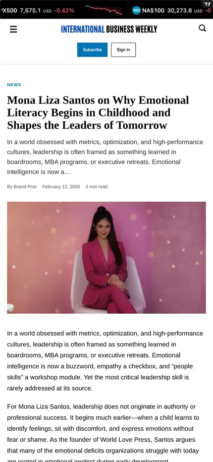 Feature page on International Business Weekly