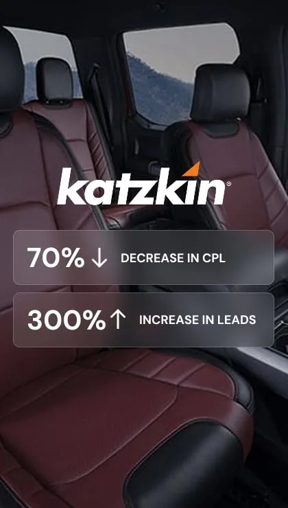 Katzkin automotive Google Ads case study: 70% decrease in cost per lead, 300% increase in leads
