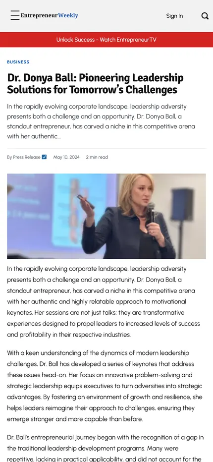 Feature page on The Entrepreneurs Weekly