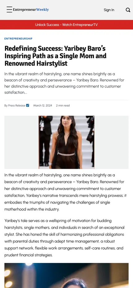 Feature page on The Entrepreneurs Weekly