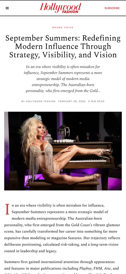 Feature page on Hollywood Fashion Magazine