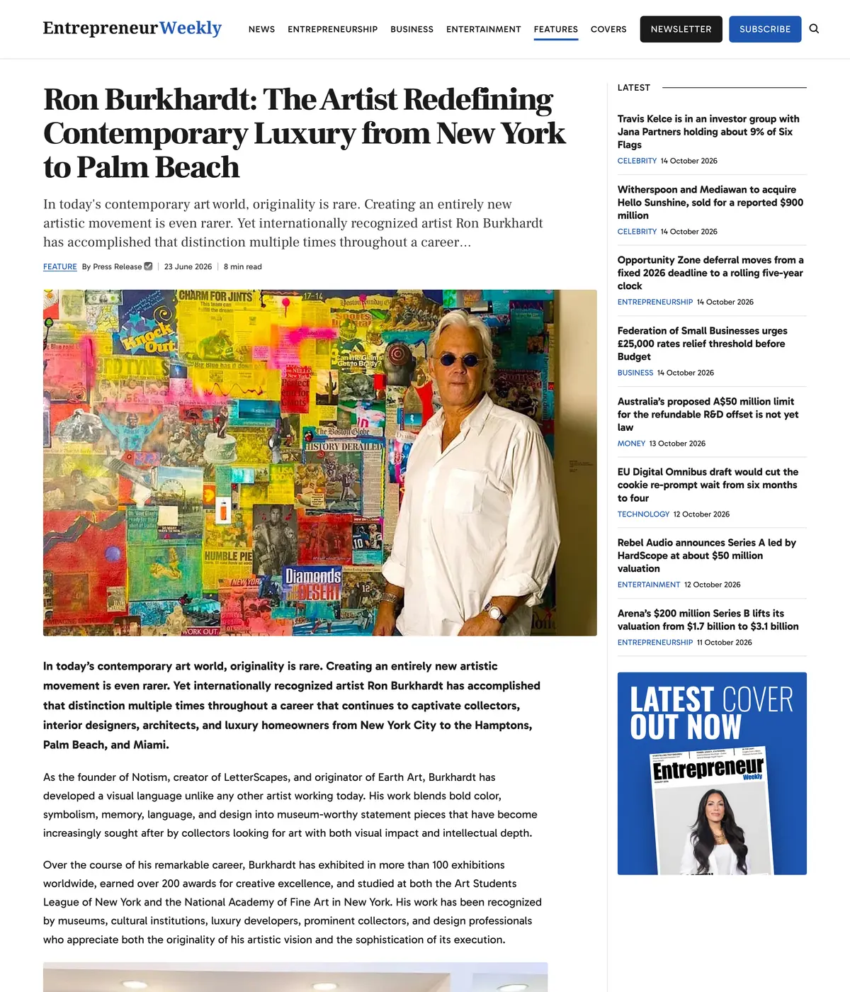 Feature page on The Entrepreneurs Weekly
