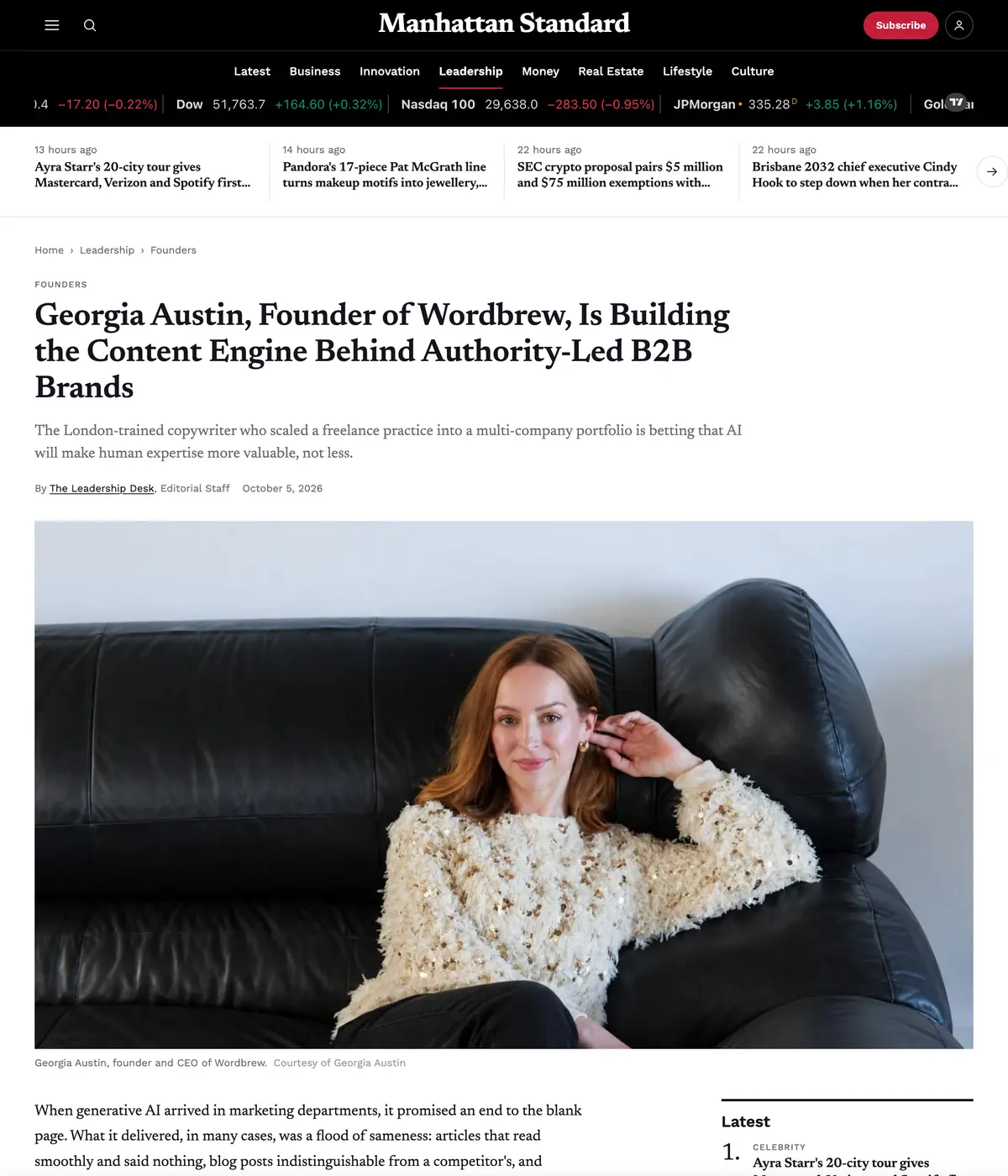 Manhattan Standard feature page: Georgia Austin, Founder of Wordbrew, Is Building the Content Engine Behind Authority-Led B2B Brands