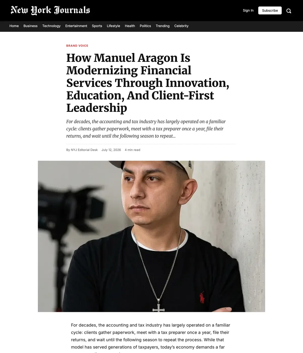 The NY Journals feature page: How Manuel Aragon Is Modernizing Financial Services Through Innovation, Education, And Client-First Leadership