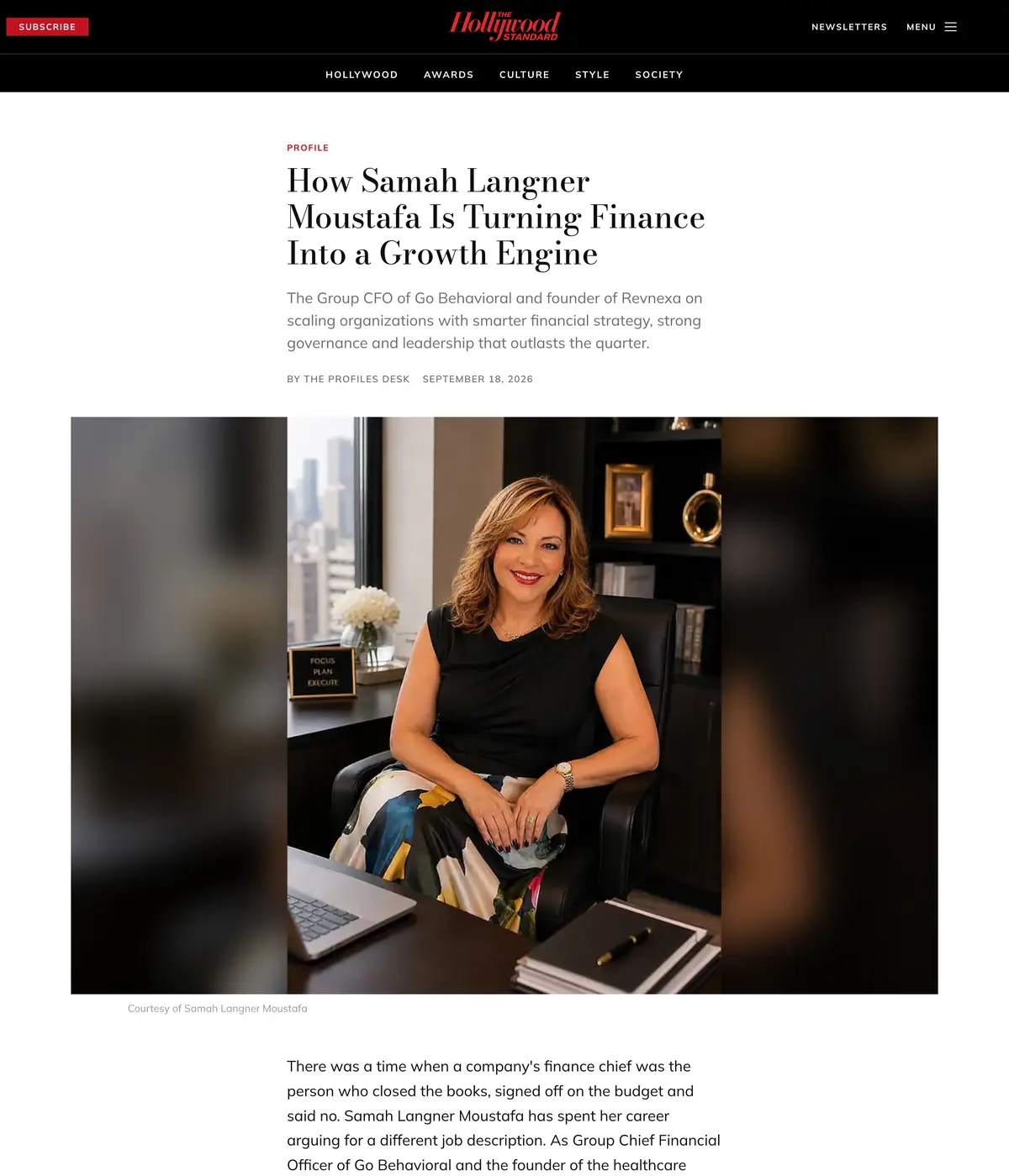 Hollywood Standard feature page: How Samah Langner Moustafa Is Turning Finance Into a Growth Engine