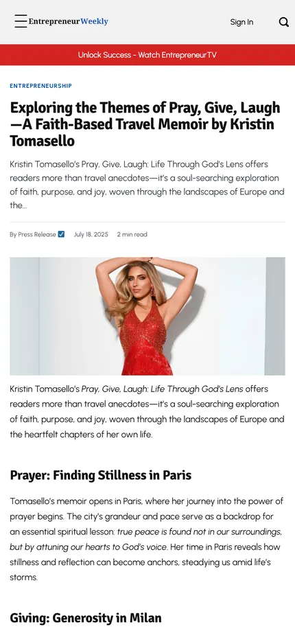 Feature page on The Entrepreneurs Weekly