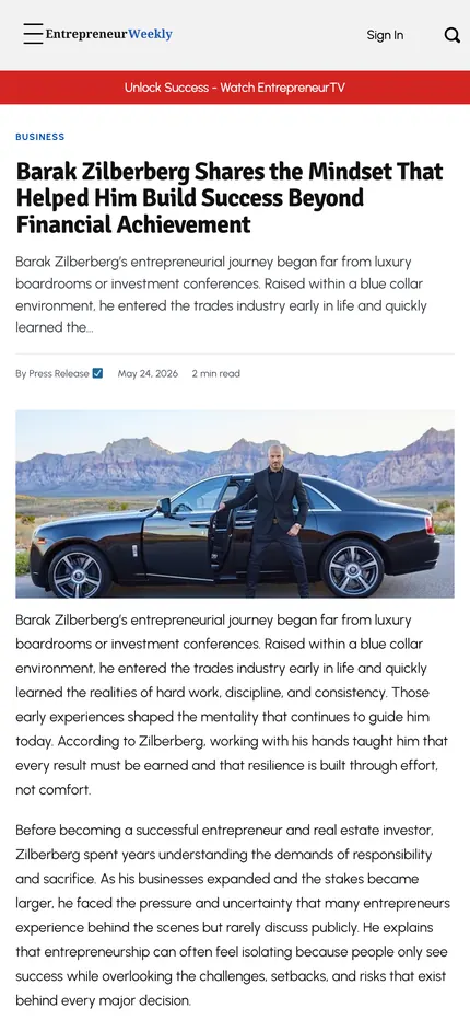 Feature page on The Entrepreneurs Weekly