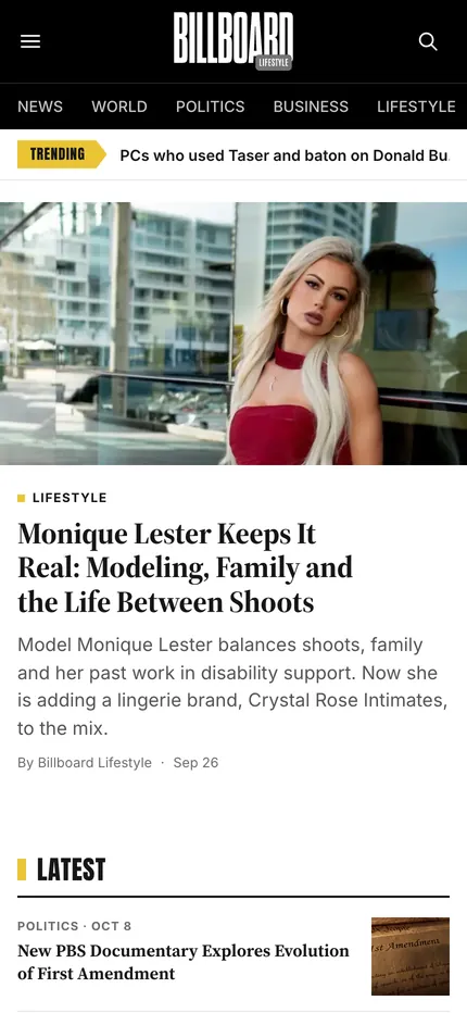 Billboard Lifestyle homepage on a phone