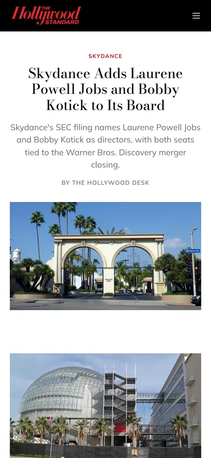 Hollywood Standard homepage on a phone