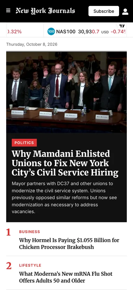 The NY Journals homepage on a phone