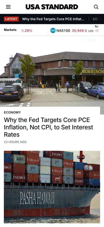 The USA Standard homepage on a phone
