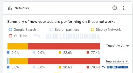 Google Ads networks report: share of views and impressions on YouTube and the Display Network