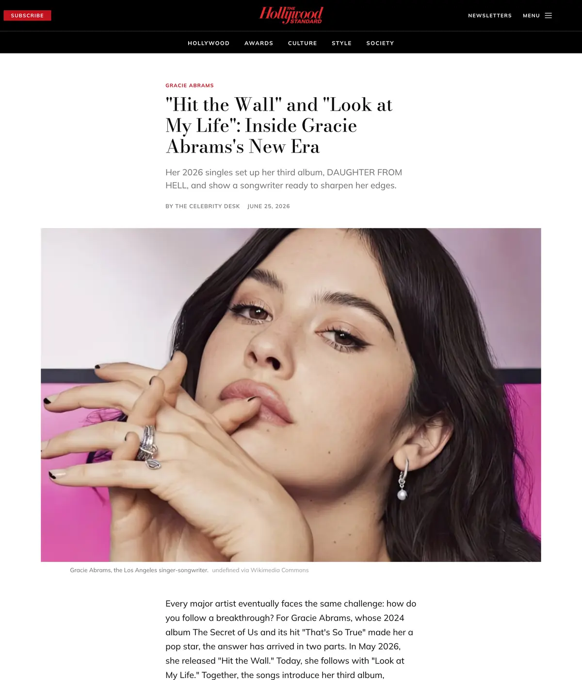 Hollywood Standard feature page: “Hit the Wall” and “Look at My Life”: Inside Gracie Abrams’s New Era