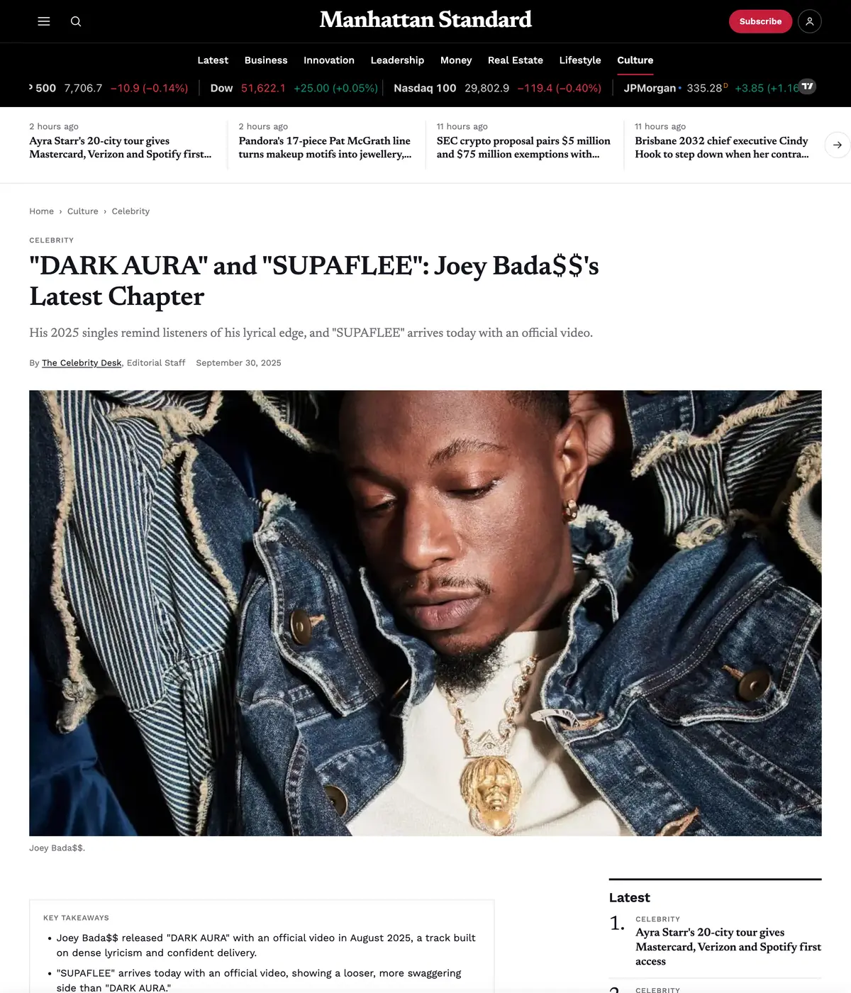 Manhattan Standard feature page: “DARK AURA” and “SUPAFLEE”: Joey Bada$$’s Latest Chapter