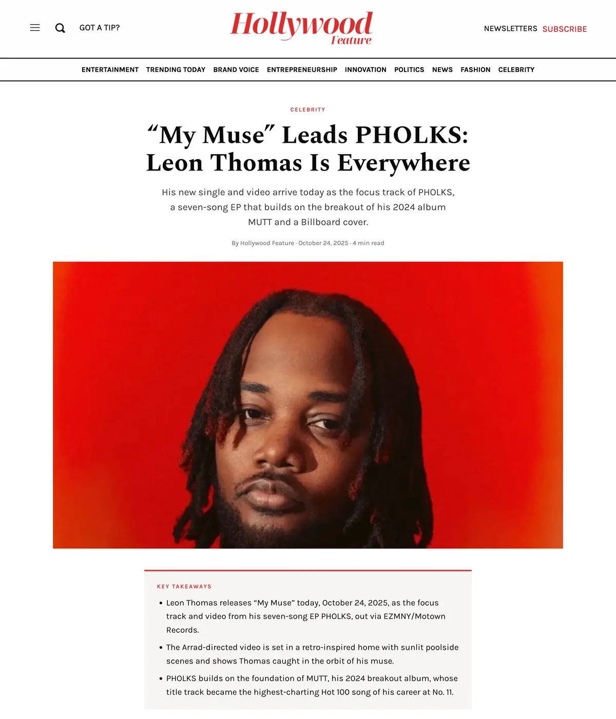 Hollywood Feature feature page: “My Muse” Leads PHOLKS: Leon Thomas Is Everywhere