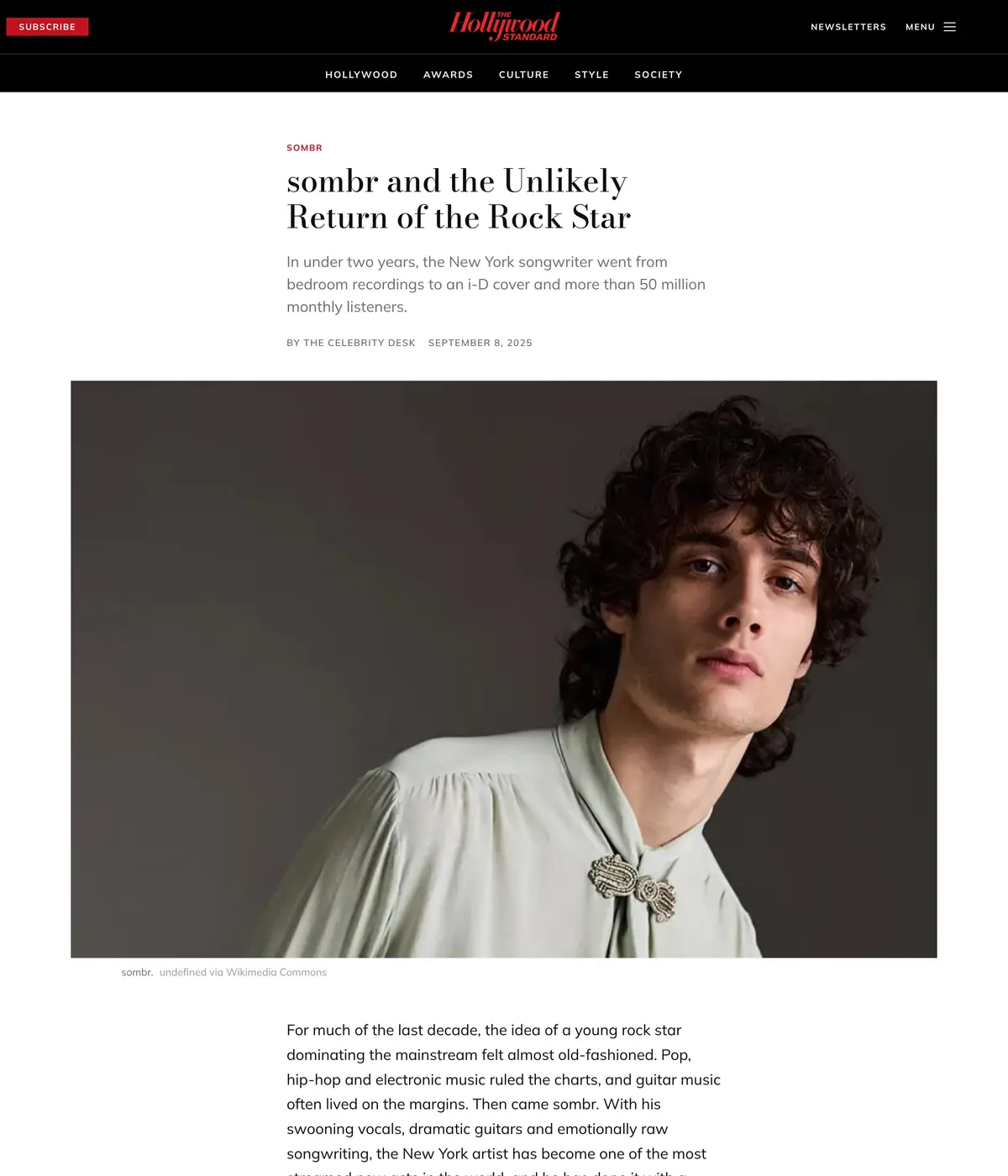 Hollywood Standard feature page: sombr and the Unlikely Return of the Rock Star