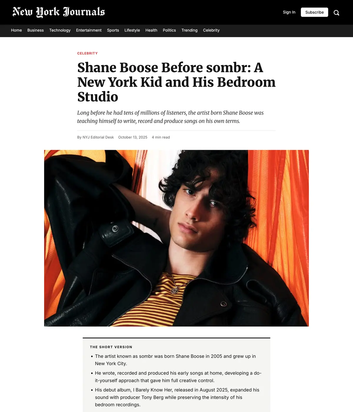 The NY Journals feature page: Shane Boose Before sombr: A New York Kid and His Bedroom Studio