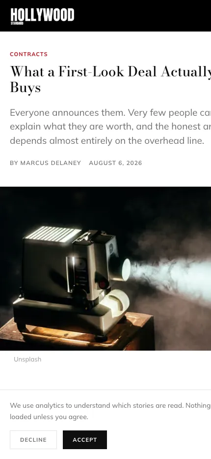 Article page on Hollywood Standard