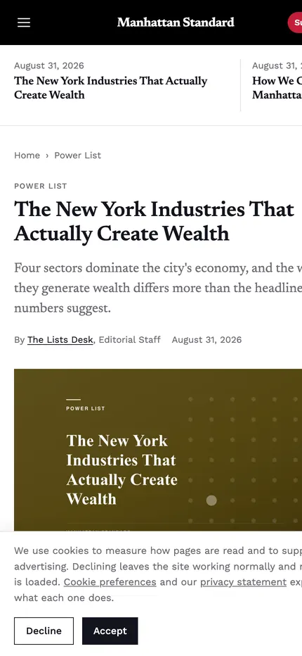Article page on Manhattan Standard